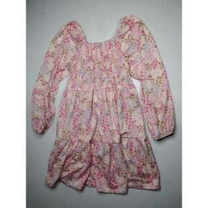 btween‎ Kids Floral Smocked Tiered Dress Pink Blue White Long Sleeve Size 7